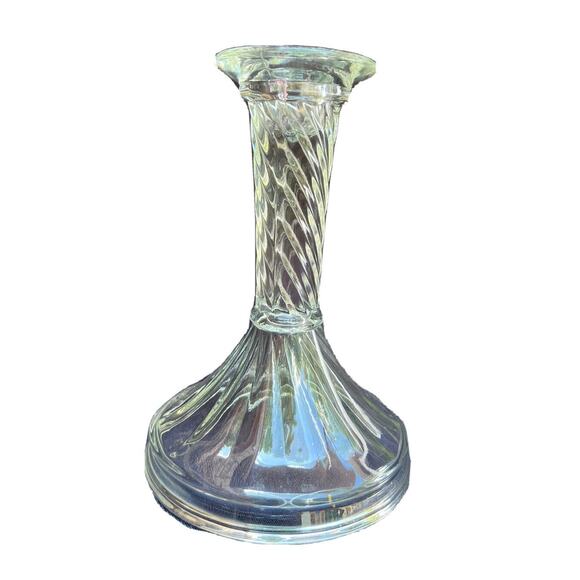 Pair Glass Candlesticks Candle Holders Swirl design - Picture 1 of 7